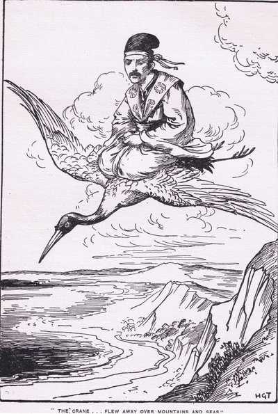 Żuraw odleciał ponad górami i morzami (z Opowieści o Sentaro) (litografia) autorstwa Harry George Theaker