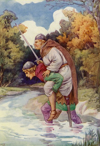 Zakonnik zmusił go do chrząknięcia swoim wielkim ciężarem (kolorowa litografia) autorstwa Harry George Theaker