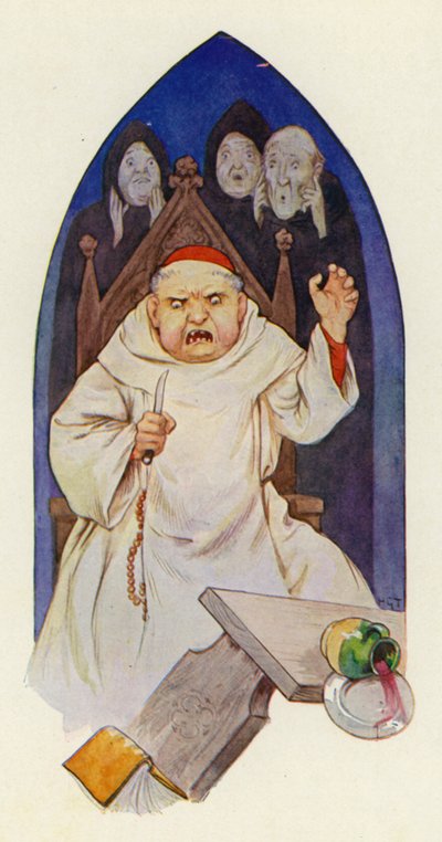 Mówią, że opat Hugo wpadł w gniew (kolorowa litografia) autorstwa Harry George Theaker