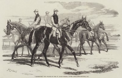 Imperieuse, zwycięzca St Leger Stakes, na spotkaniu w Doncaster, 1857 autorstwa Harry Hall