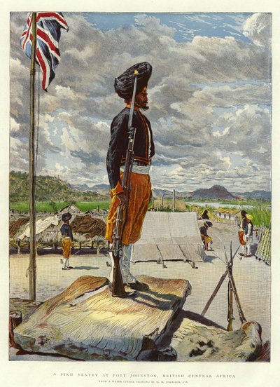 Sikhijski wartownik w Fort Johnston, brytyjska Afryka Środkowa autorstwa Harry Hamilton Johnston
