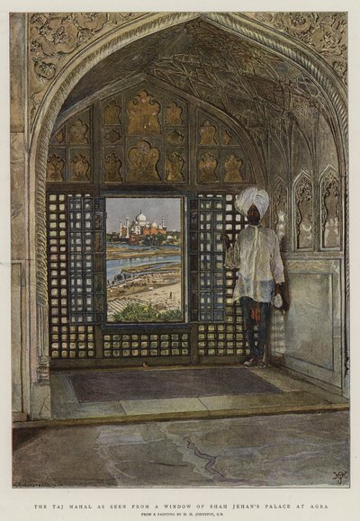 Taj Mahal widziany z okna pałacu Shah Jehana w Agra autorstwa Harry Hamilton Johnston