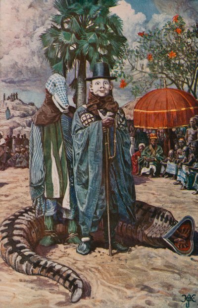 Zamaskowani mummerzy Joruby widziani przez Clappertona i Landera autorstwa Harry Hamilton Johnston