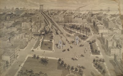 Brooklyn Plaza of the Manhattan Bridge, ok. 1917 (Indie tusz i lakier z domieszką nieprzezroczystej bieli) autorstwa Harry M. Pettit