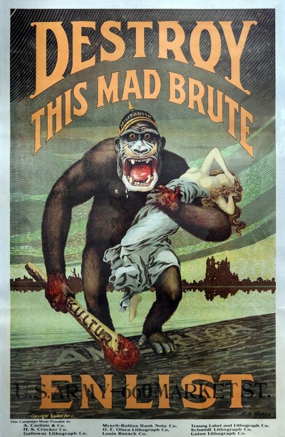 Kampania rekrutacyjna US Military WW1 "Zniszcz tego szalonego brutala - werbuj" wyd. 1917 autorstwa Harry R. Hopps
