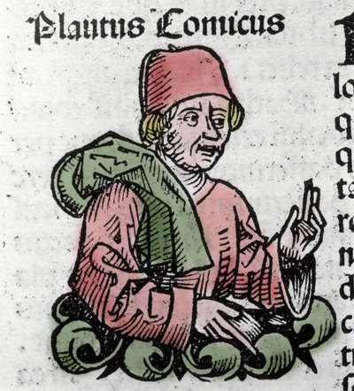 Portret autora komiksu Plaute (Titus Maccius Plautus) (259/251-184 pne) Ksylografia „” Kronik Norymbergi” Hartmanna Schedla autorstwa Hartmann Schedel