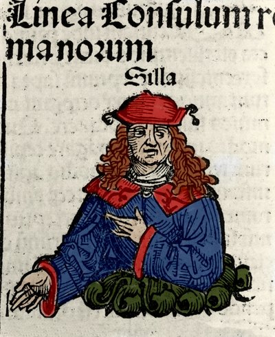 Reprezentacja rzymskiego polityka Lucjusza Korneliusza Sulli (przewodniczący lub Sylla) (138-68 pne) Ksylografia „” Kronik Norymbergi” Hartmanna Schedla autorstwa Hartmann Schedel
