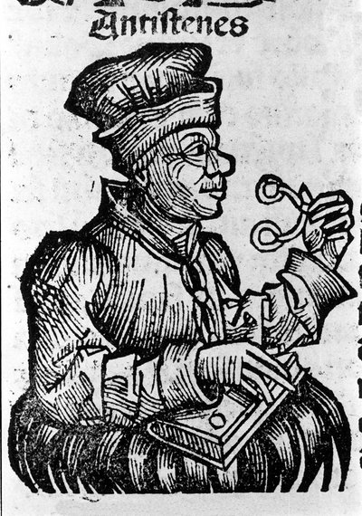 Grecki filozof Antysten (444-365 pne). Ksylografia „Kroniki Norymbergi” Hartmanna Schedel autorstwa Hartmann Schedel