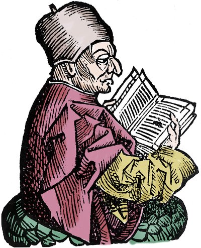 Historyk i teolog Beda Czcigodny (673-735) (Beda Venerabilis). Ksylografia „Kroniki Norymbergi” Hartmanna Schedela autorstwa Hartmann Schedel