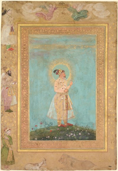 Shah Jahan trzymający spinel i długi dekański miecz, z albumu Późnego Szahdżahana, ok. 1930 r. 1650. autorstwa Hashim