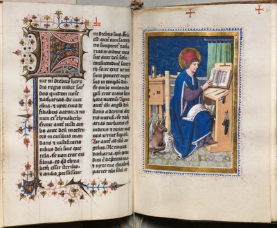 Ewangeliarz z portretami ewangelistów: zdobiony inicjał autorstwa Hausbuch Master