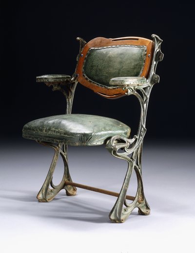 Krzesło z żelaza i drewna zaprojektowane dla sali koncertowej Humbert de Romans w Paryżu autorstwa Hector Guimard