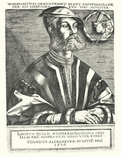 Bernhard Knipperdolling, przywódca niemieckich anabaptystów i jeden z przywódców buntu w Munster w latach 1534-1535 (rycina) autorstwa Heinrich (after) Aldegrever