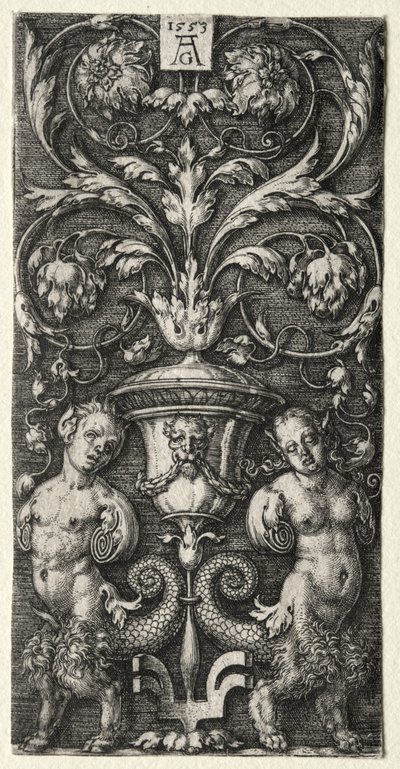 Wazon między dwiema figurami chimerycznymi autorstwa Heinrich Aldegrever