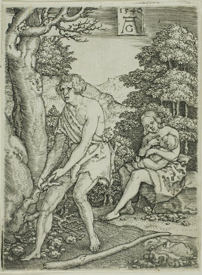 Adam i Ewa w pracy, z Historii Adama i Ewy autorstwa Heinrich Aldegrever
