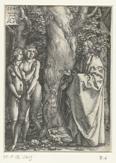 Adam i Ewa się wstydzą Historia Adama i Ewy (tytuł serii) autorstwa Heinrich Aldegrever