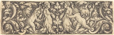 Krzyż Panel z winoroślą w środku i para Trytonów, 1537. autorstwa Heinrich Aldegrever