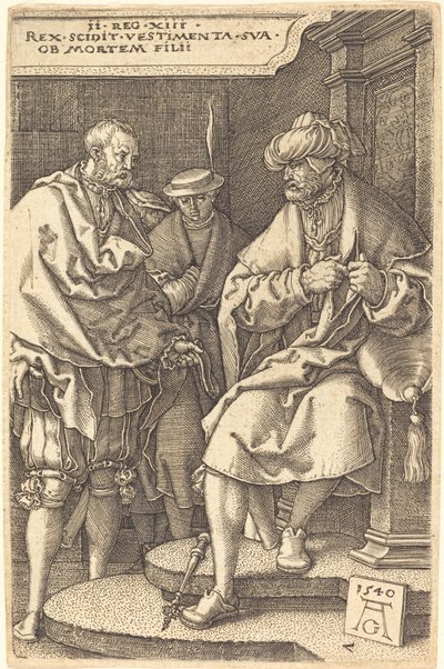 David zrzuca szaty na wieść o śmierci swojego syna, 1540. autorstwa Heinrich Aldegrever