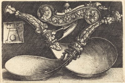 Wzory na dwie łyżki i gwizdek na psa, 1539. autorstwa Heinrich Aldegrever