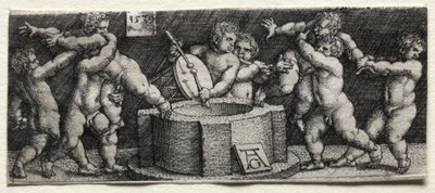 Osiem nagich dzieci przy studni, 1539. autorstwa Heinrich Aldegrever