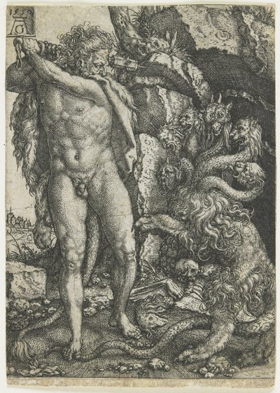 Herkules niszczy Hydrę Lernejską, 1550 autorstwa Heinrich Aldegrever