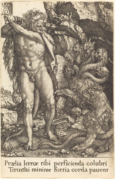 Herkules walczący z Hydrą Lernei, 1550. autorstwa Heinrich Aldegrever