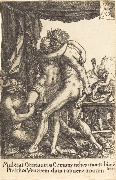 Herkules chroni centaury przed gwałtem na Hippodamii autorstwa Heinrich Aldegrever