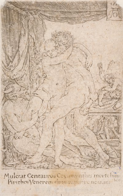 Herkules i Hippodameia, z serii:  The Labours of Hercules (10) autorstwa Heinrich Aldegrever