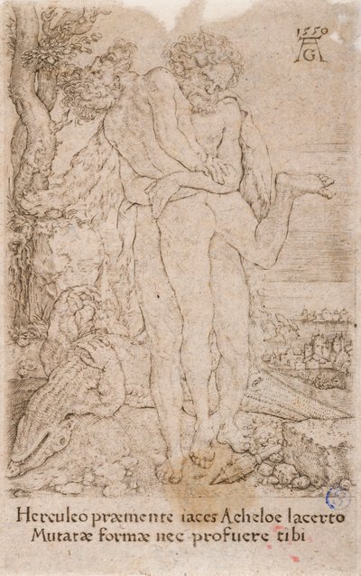 Herkules walczący z rzecznym bogiem Achelousem, z serii:  The Labours of Hercules (7) autorstwa Heinrich Aldegrever
