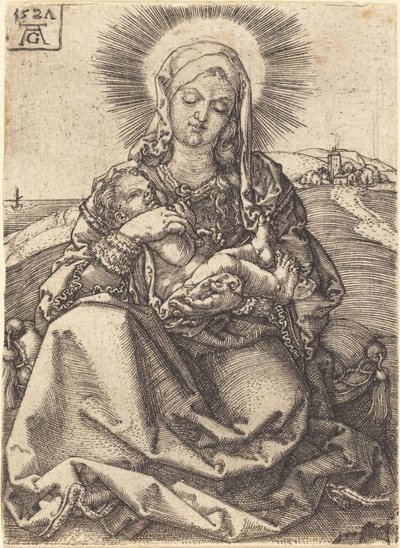 Madonna w krajobrazie siedząca na poduszce, 1527. autorstwa Heinrich Aldegrever