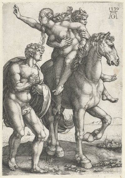 Uprowadzenie kobiety przez satyra autorstwa Heinrich Aldegrever