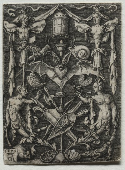Projekt ornamentu z nietoperzem w środku, 1550. autorstwa Heinrich Aldegrever