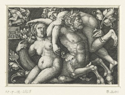 Ornament z trytonem i dwiema nereidami autorstwa Heinrich Aldegrever