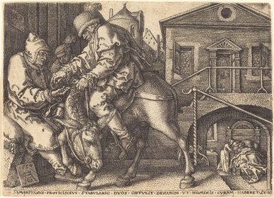 Dobry Samarytanin płaci za mieszkanie podróżnika, 1554. autorstwa Heinrich Aldegrever