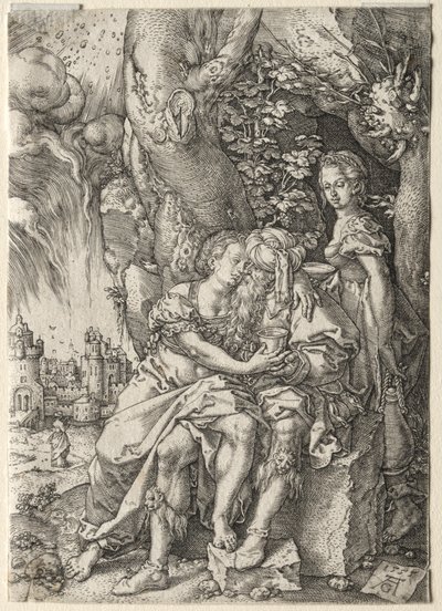Historia Lota: Lot z córkami, 1555. autorstwa Heinrich Aldegrever