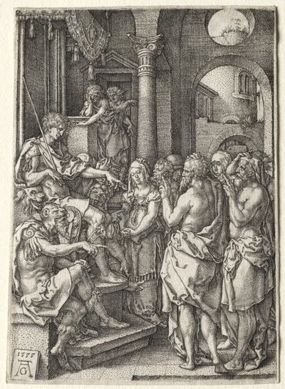 Historia Zuzanny: Zuzanna oskarżona o cudzołóstwo, 1555. autorstwa Heinrich Aldegrever