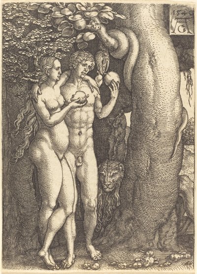 Kuszenie przez węża, 1540. autorstwa Heinrich Aldegrever