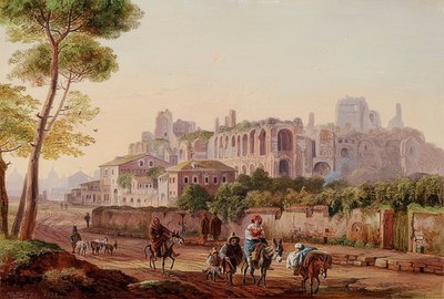 Rzymska scena uliczna przed Palatynem. 1832 autorstwa Heinrich Burkel