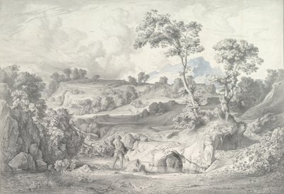Pejzaż południowy z człowiekiem i wężem, 1847 r. autorstwa Heinrich Dreber