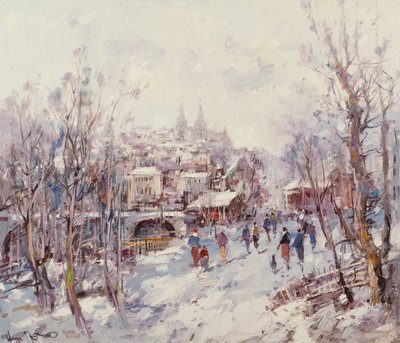 Zimowa scena we francuskim mieście katedralnym autorstwa Heinrich Hansen