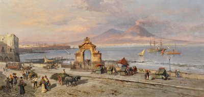 Heinrich Hiller - Widok na Zatokę Neapolitańską z Wezuwiuszem autorstwa Heinrich Hiller