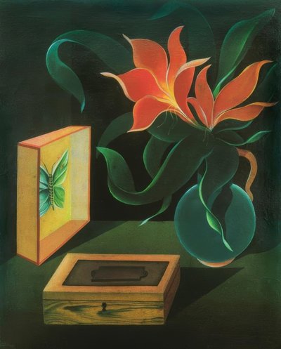 Martwa natura z rośliną i motylem autorstwa Heinrich Hoerle