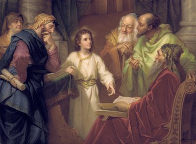 Tablica przedstawiająca Chrystusa w świątyni, koniec XIX - początek XX wieku autorstwa Heinrich Karl Hofmann