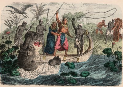Starożytny Egipt: Faraon polujący na hipopotama, 1866 autorstwa Heinrich Leutemann