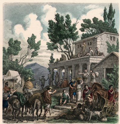 Starożytna Grecja: Droga do Olimpii w czasie igrzysk olimpijskich, 1866 r. autorstwa Heinrich Leutemann