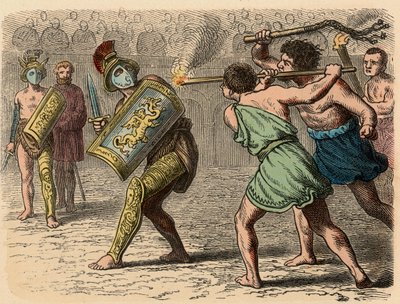 Starożytny Rzym: tchórzliwy gladiator zaangażowany w walkę, 1866 autorstwa Heinrich Leutemann
