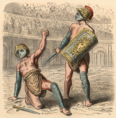 Starożytny Rzym: Gladiator walczy w amfiteatrze autorstwa Heinrich Leutemann