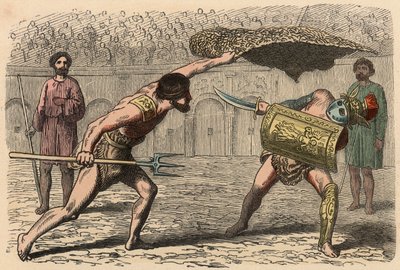 Starożytny Rzym: Gladiator walczy w amfiteatrze autorstwa Heinrich Leutemann