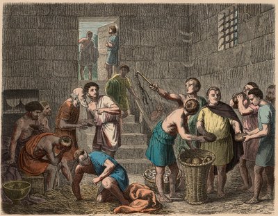 Starożytny Rzym: dystrybucja żywności dla niewolników wieczorem, 1866 r. autorstwa Heinrich Leutemann