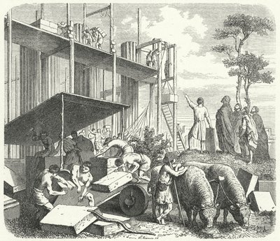 Budowa świątyni na Awentynie, Rzym (rycina) autorstwa Heinrich Leutemann